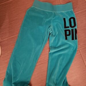 PINK VICTORIA'S SECRET-SIZE S/P BRIGHT TEAL VELVET/VELOUR SWEAT PANTS FOR WOMAN